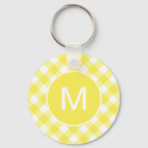 Hellgelbes klassisches Gingham-Muster mit Monogram Schlüsselanhänger