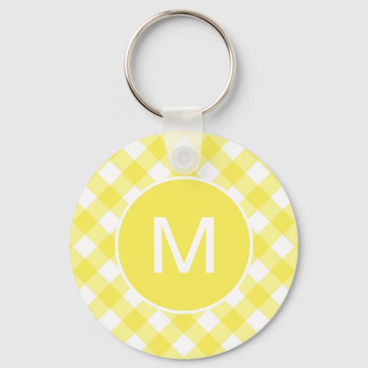 Hellgelbes klassisches Gingham-Muster mit Monogram Schlüsselanhänger (Vorderseite)