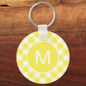 Hellgelbes klassisches Gingham-Muster mit Monogram Schlüsselanhänger (Rückseite)