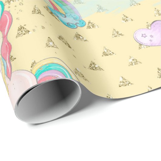 Hellgelbes, magisches Einhornmuster Geschenkpapier (Rolleneckpunkt)