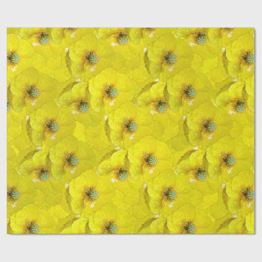 Hellgelbes Mohnmuster Geschenkpapier (Flach)