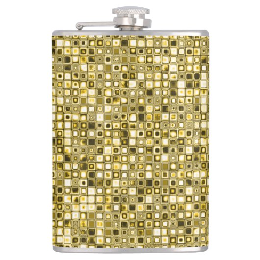 Hellgelbes "Popcorn" Textured Grid Muster Flachmann (Vorderseite)