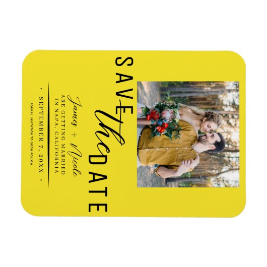 Hellgelbes Save the Date Foto Hochzeit Magnet (Horizontal)