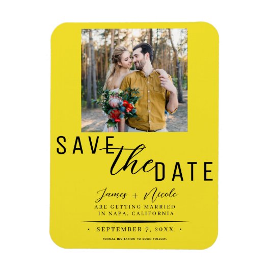 Hellgelbes Save the Date Foto Hochzeit Magnet (Vertikal)