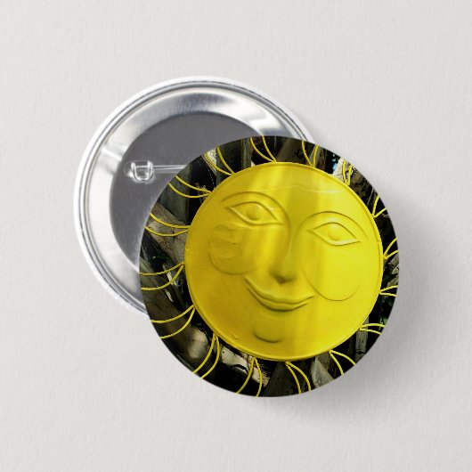 Hellgelbes, sonniges Gesicht Button (Vorne & Hinten)