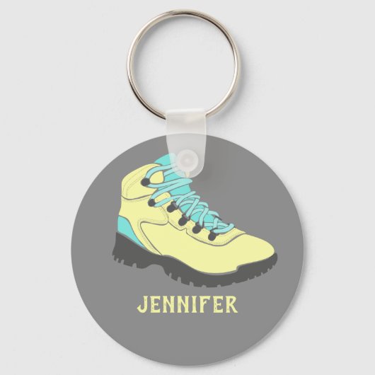 Hellgelbes Wanderboot Personalisiert grau Schlüsselanhänger (Vorderseite)