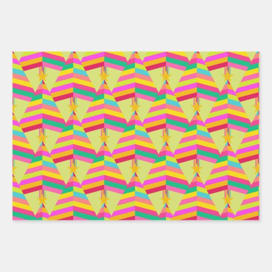 Hellgestreifte Weihnachtsbaumen auf Rosa und Grün Geschenkpapier Set (Vorderseite 2)