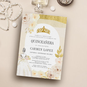 Hellgold Blumenprinzessin Geburtstag Quinceanera Einladung