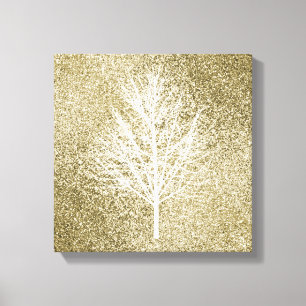 hellgoldener Funkeln funkelnder Glitter Glanz Baum Leinwanddruck