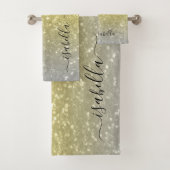 Hellgoldgraue Imitate Glitzern Individuelle Name Badhandtuch Set (Insitu)