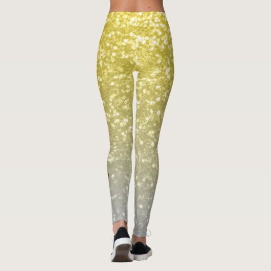 Hellgoldgraue Imitate Glitzern Individuelle Name Leggings (Rückseite)