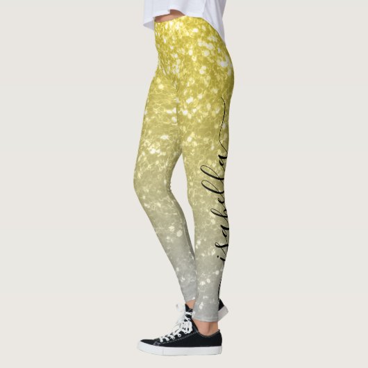 Hellgoldgraue Imitate Glitzern Individuelle Name Leggings (Links)