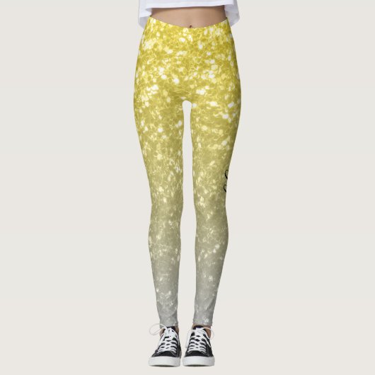 Hellgoldgraue Imitate Glitzern Individuelle Name Leggings (Vorderseite)