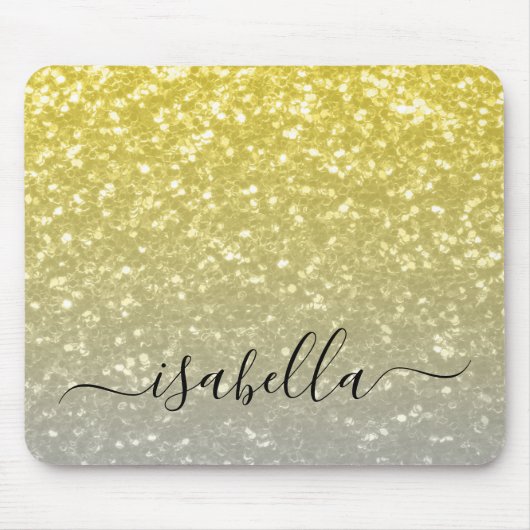 Hellgoldgraue Imitate Glitzern Individuelle Name Mousepad (Vorne)