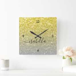 Hellgoldgraue Imitate Glitzern Individuelle Name Quadratische Wanduhr