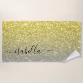 Hellgoldgraue Imitate Glitzern Individuelle Name Strandtuch (Vorderseite)