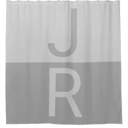 Hellgrau & Grau Moderne Anfangsbuchstaben Monogram Duschvorhang (Vorderseite)