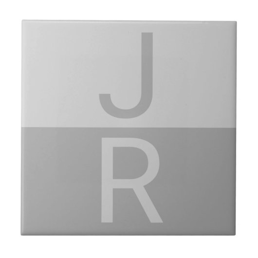 Hellgrau & Grau Moderne Anfangsbuchstaben Monogram Fliese (Vorderseite)