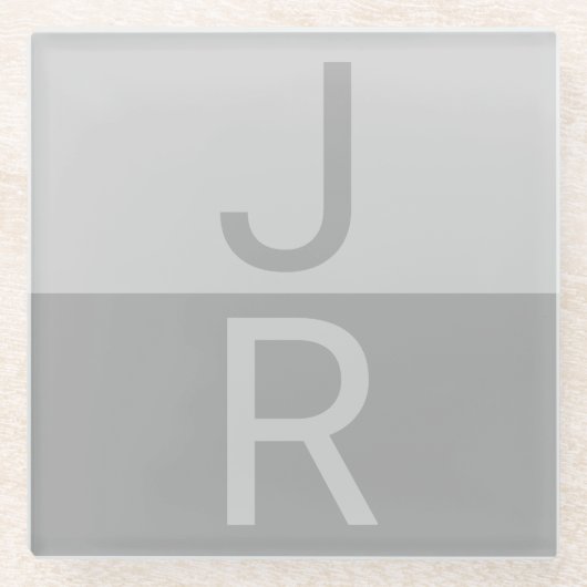 Hellgrau & Grau Moderne Anfangsbuchstaben Monogram Glasuntersetzer (Vorderseite)
