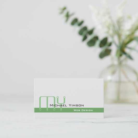 Hellgrau grün mit Monogram und Foto Classic Visitenkarte (Stehend Vorderseite)