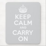 Hellgrau halten Sie sich ruhig und tragen Sie weit Mousepad<br><div class="desc">Grau und weiß "Keep Calm and Carry On" moderne Version des klassischen Posters.</div>