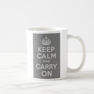 Hellgrau Keep Calm and Carry On Kaffeetasse