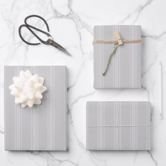 Hellgrau und blassgraue Streifen Geschenkpapier Set (Vorderseite)