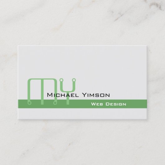 Hellgrau und grün mit Monogramm Beruflich Visitenkarte (Vorderseite)