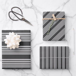 Hellgrau und Holzkohle 5 Streifen Muster Geschenkpapier Set