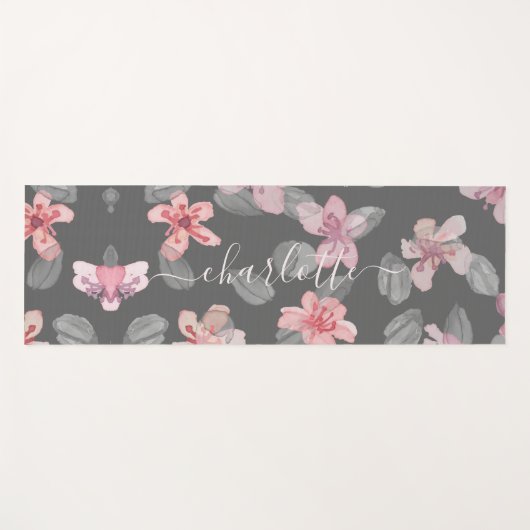 Hellgrau und rosa Monogramm Yogamatte (Vorderseite (Horizontal))