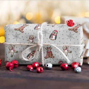 Hellgraue Babys Erste Weihnachtswintertiere Geschenkpapier