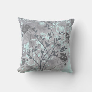 Hellgraue, blumengeschwungene Designerkissen Kissen