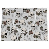 Hellgraue Gothic Skulls und Rose Halloween Große Geschenktüte (Vorderseite)