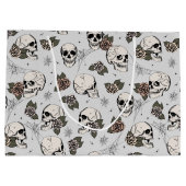 Hellgraue Gothic Skulls und Rose Halloween Große Geschenktüte (Rückseite)