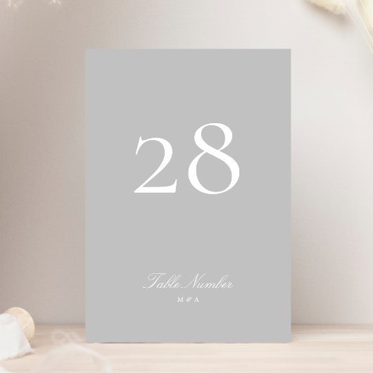 Hellgraue klassische Elegant Calligrafy Wedding Tischnummer