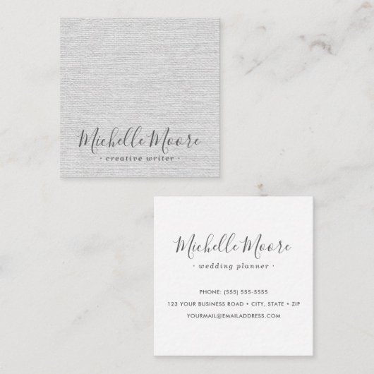 Hellgraue Leinen minimalistisch beruflich Quadratische Visitenkarte (Vorne/Hinten)