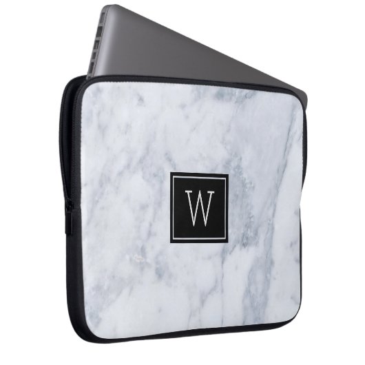 Hellgraue Marmorsteine Textur Schwarze Akzente Laptopschutzhülle (Vorne Rechts)