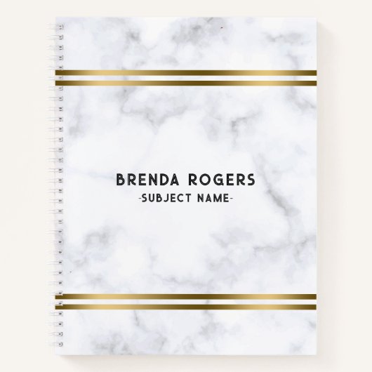 Hellgraue Marmorstruktur Gold Streifen Akzent Notizblock (Vorderseite)