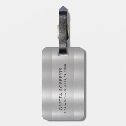 Hellgraue Metallstruktur | Grautypografie Gepäckanhänger (Rückseite vertikal)