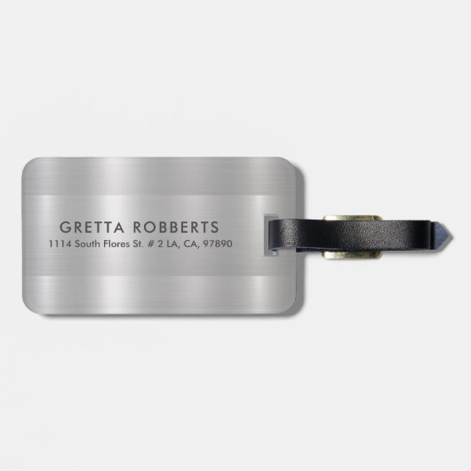 Hellgraue Metallstruktur | Grautypografie Gepäckanhänger (Rückseite horizontal)