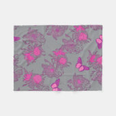 Hellgraue rosa Schmetterlings-Blumen-Fliesblanke Fleecedecke (Vorderseite (Horizontal))