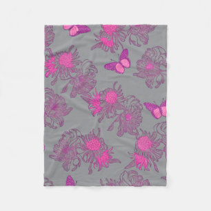 Hellgraue rosa Schmetterlings-Blumen-Fliesblanke Fleecedecke