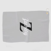 Hellgraue schwarze monogramm personalisiert golfhandtuch (Horizontal)