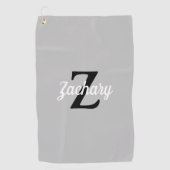 Hellgraue schwarze monogramm personalisiert golfhandtuch (Vorderseite)