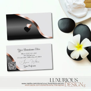Hellgraue schwarze wellige Rose Gold Herzen und QR Visitenkarte