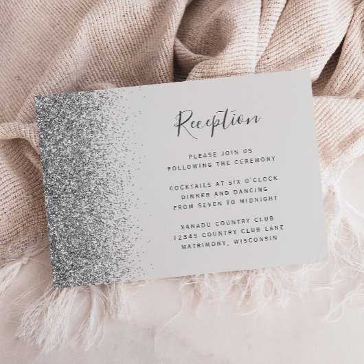 Hellgraue Silver Glitzer Hochzeitsempfang Begleitkarte