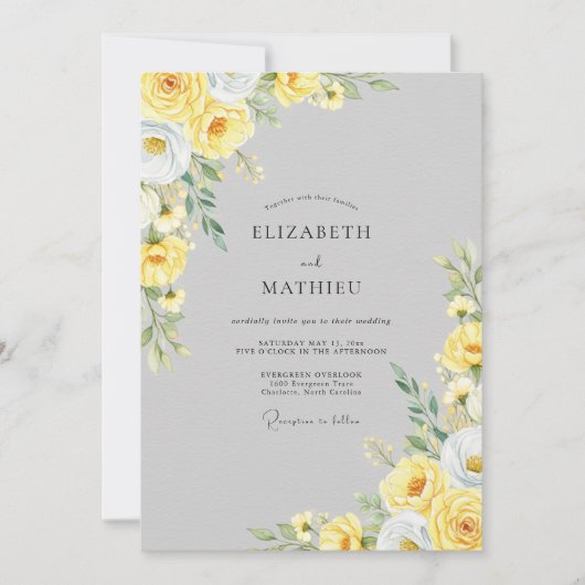 Hellgraue strahlende botanische Hochzeit Einladung (Vorderseite)