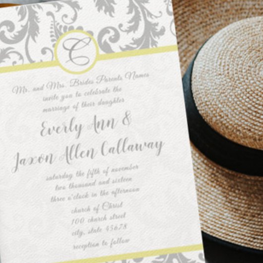 Hellgraue und gelbe Iris Damask Einladung zur Hoch