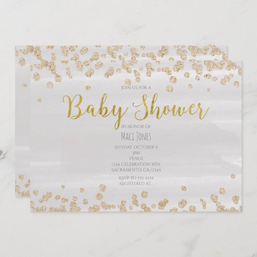 Hellgraue und goldene Sprinkle Baby Dusche Einladu Einladung (Vorne/Hinten)