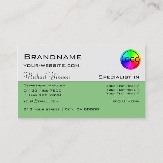 Hellgraue und grüne Optik mit Beruflichem Logo Visitenkarte (Rückseite)